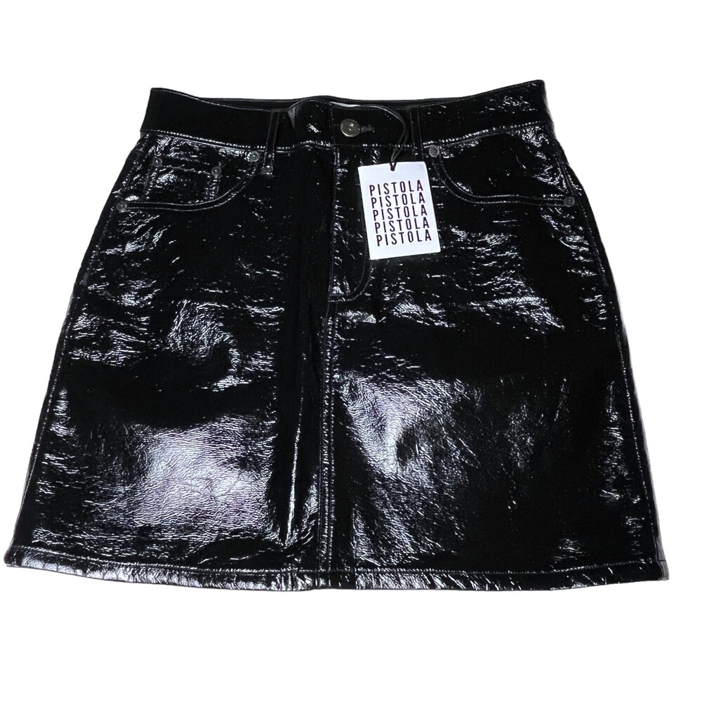 Pistola Black Faux Leather Skirt Size 27 Women's Y2K NWT MSRP $98